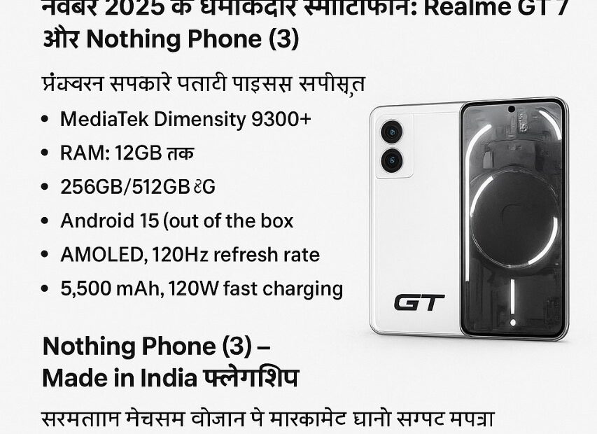 Realme GT 7, Realme GT 7 specs, Realme GT 7 launch date, Nothing Phone 3, Nothing Phone 3 features, Nothing Phone 3 India launch, November 2025 smartphones, upcoming smartphones 2025, Realme vs Nothing, best smartphones November 2025, Realme GT 7 price, Nothing Phone 3 price